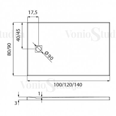 Akmens masės dušo padėklas New Trendy MORI 120x90x3,5 cm juodos spalvos 2