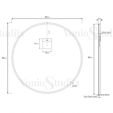 Apvalus Naturel B-Way 80cm veidrodis juodu matiniu rėmu 9