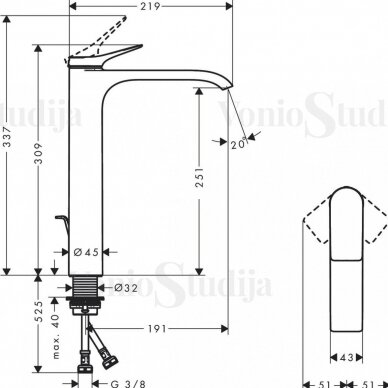 Aukštas praustuvo maišytuvas Hansgrohe Vivenis 250 1