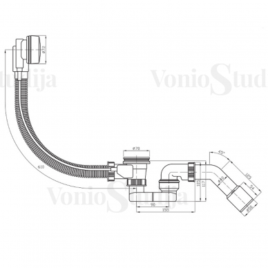 Automatinis vonios sifonas 61cm su chromo spalvos dangteliais ir alkūne 3