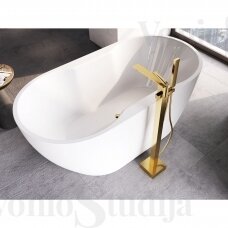 Besco Navia akrilinė vonia 140x75 cm su persipylimu aukso spalvos dangteliais