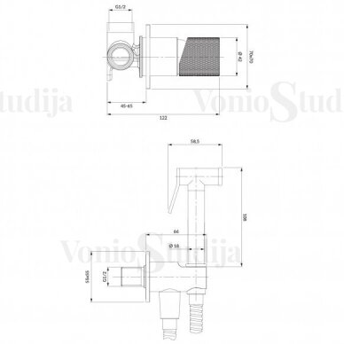 Bidė dušelio komplektas į sieną Omnires Contour SYSCTBI1GLB braižyto aukso spalvos 1