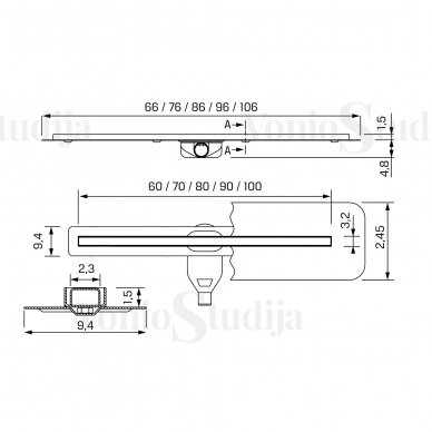 Braižyto nerūdijančio plieno spalvos dušo latakas New Trendy Visio Slim Brushed inox 90 cm 2