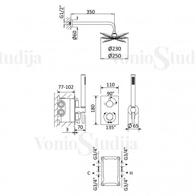 BRUMA HydroTherm  termostatinė potinkinė dušo sistema chromo spalvos 1