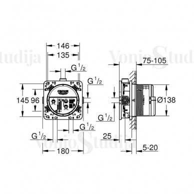 Grohe Smart Control potinkinis termostatinis dušo komplektas brushed hard graphite 9