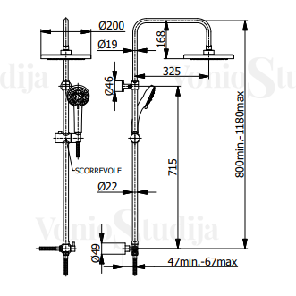 Dušo komplektas su Hansgrohe termostatiniu vonios maišytuvu Ecostat 1001CL ir Demm chromo spalvos dušo stovas su lietaus galva 4