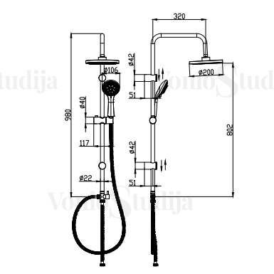 Dušo komplektas su Hansgrohe termostatiniu vonios maišytuvu Ecostat 1001CL ir Demm dušo stovas su lietaus galva chromo spalvos 3