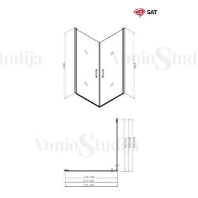 Dušo kabina SAT Fusion 90x80 cm chromo spalvos rėmais 4