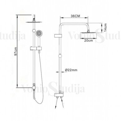 Dušo komplektas su Hansgrohe termostatiniu dušo maišytuvu Ecostat 1001CL ir chromo spalvos Imex dušo stovas su lietaus galva 6