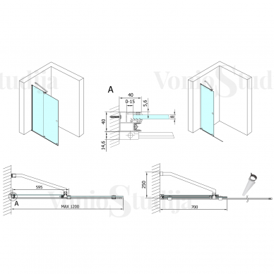 Dviejų dalių dušo sienelė MODULAR 120cm juodos matinės spalvos 7