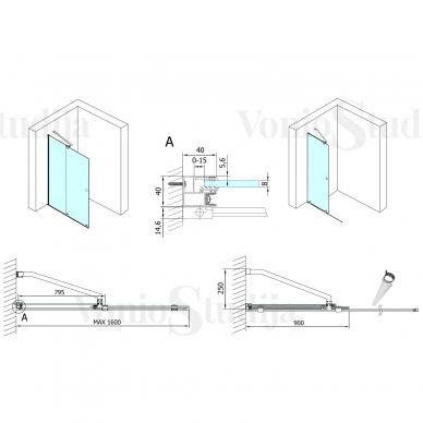 Dviejų dalių dušo sienelė MODULAR 160cm juodos matinės spalvos 7