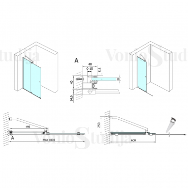 Dviejų dalių dušo sienelė MODULAR 100cm juodos matinės spalvos 7