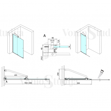 Dviejų dalių dušo sienelė MODULAR 140cm juodos ,matinės spalvos 7