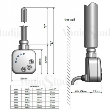 Elektrinis džiovintuvas Aqualine ORBIT 600x1700 mm baltas su laidu kairėje pusėje 5