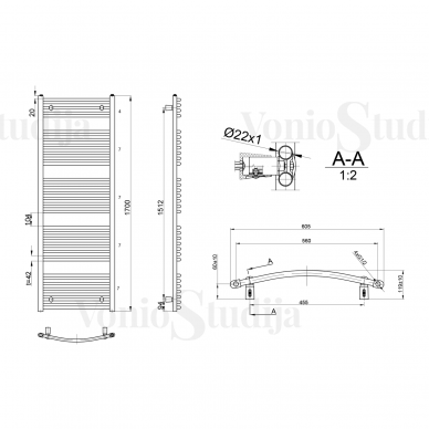 Elektrinis džiovintuvas Aqualine ORBIT 600x1700 mm baltas su laidu dešinėje pusėje 4