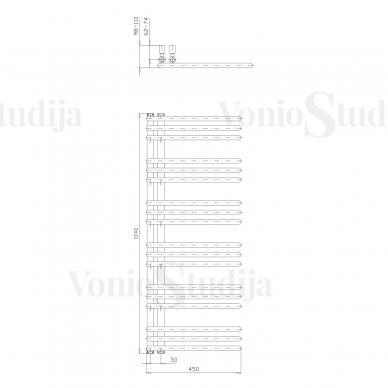 Elektrinis rankšluosčių džiovintuvas POSEIDON 450x1140mm dešininis juodas matinis tenu be laido 7