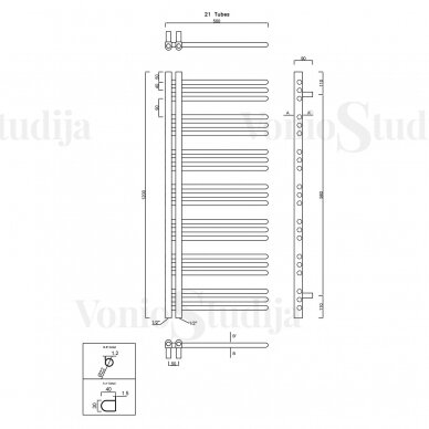 Elektrinis rankšluosčių džiovintuvas DORLION 500x1200 mm  baltas dešininis su laidu 5