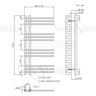 Rankšluosčių džiovintuvas WOBBEE GLASTON GOLD PVD 50x100cm braižyto aukso spalvos 3