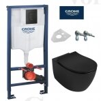 Grohe 3in1 potinkinio rėmo komplektas 38811KF0 su juodu matiniu mygtuku ir juodas matinis pakabinamas wc Sentimenti Rimless su slim lėtaeigiu dangčiu