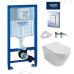 Grohe Rapid SL klozeto rėmo komplektas 38772001 su chromo mygtuku ir klozetas Iseva Soluzione II Rimless su lėtaeigiu dangčiu