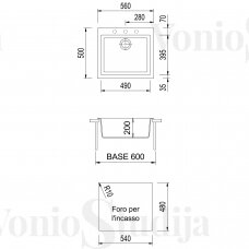 Granitinė PLADOS plautuvė ONE ON5610-N4 nanoSTONE pilka