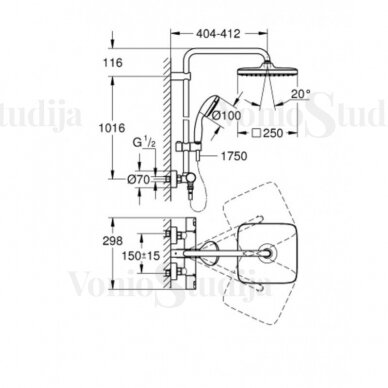 Grohe Vitalio Start 250 Cube 26696000 termostatinė dušo sistema 6