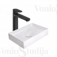 Hansgrohe Vernis juodo aukšto praustuvo maišytuvo komplektas su pastatomu praustuvu Dolly