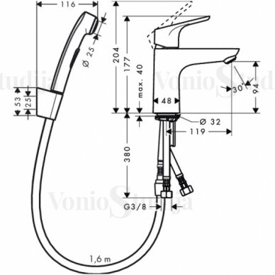 Hansgrohe maišytuvas praustuvui su dušeliu ir ventiliu Focus 31927000 1