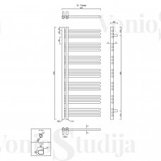 Elektrinis rankšluosčių džiovintuvas Sapho Dorlion 500x1200mm juodas matinis dešininis su tenu paslėptu montavimu