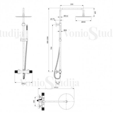 Antracito spalvos Omnires Contour CT8044AT termostatinė dušo sistema 1