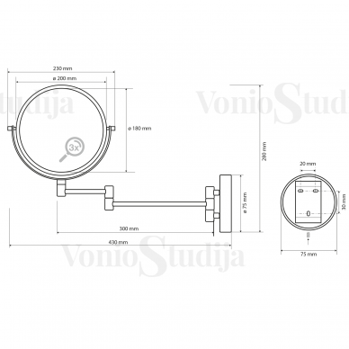 Kosmetinis veidrodis Sapho X-ROUND juodas 1