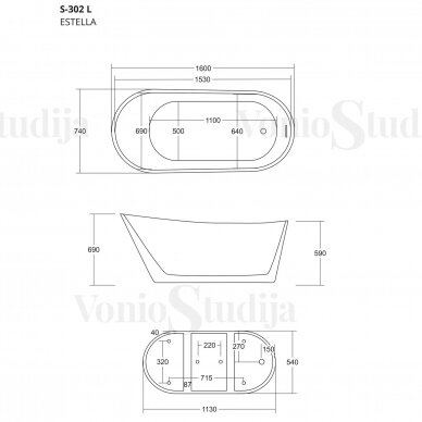 Laisvai pastatoma akrilinė vonia Corsan Stella E302L, 160cm 5