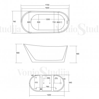 Laisvai pastatoma akrilinė vonia Corsan Stella E302XL, 170cm 5