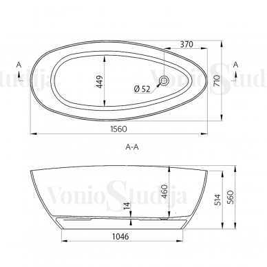 Lieto akmens vonia ELIPSIE 1570x700mm 5