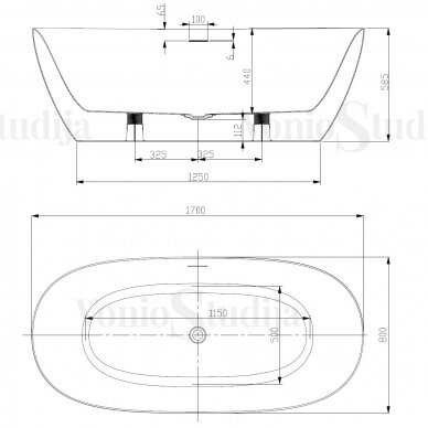 Laisvai pastatoma WOBBEE MERSEA akrilinė vonia 170cm su aukso spalvos click-clack sifonu 5