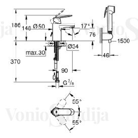 Grohe Eurosmart Cosmopolitan maišytuvas su bidete, chromas 23125000 1