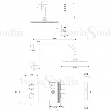 Termostatinė potinkinė dušo sistema Omnires Contour 1