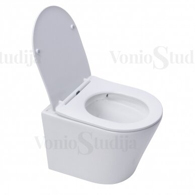 Potinkinis wc rėmo komplektas SAT su pakabinamu klozetu Infinitio Compact Rimless, juodu mygtuku 3