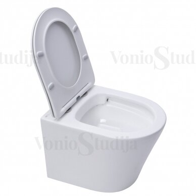 Potinkinis wc rėmo komplektas SAT su pakabinamu klozetu Infinitio Compact Rimless, juodu mygtuku 5