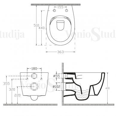 Ideal Standard plonas potinkinis wc rėmas PROSYS 80 M su tvirtinimais su juodos matinės spalvos mygtuku ir klozetas Sentimenti Rimless 36x51cm, su slim lėtaeigiu dangčiu 10