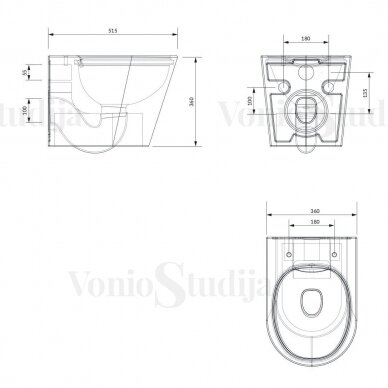 Potinkinio wc rėmo Grohe su juodu mygtuku ir Omnires Tampa Rimless klozeto komplektas 8