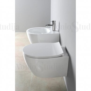 Ideal Standard plonas potinkinis wc rėmas PROSYS 80 M su tvirtinimais su juodos matinės spalvos mygtuku ir klozetas Sentimenti Rimless 36x51cm, su slim lėtaeigiu dangčiu 6