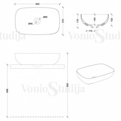 Praustuvas ant stalviršio praustuvas Alice Ceramica Lavabo Form 60x37 2