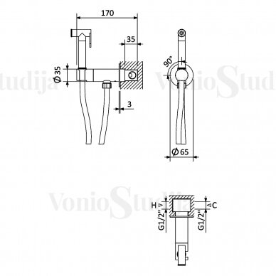 Nikelio spalvos progresyvinis bidė maišytuvas Bruma ELO juoda žarna 1455138MM 1