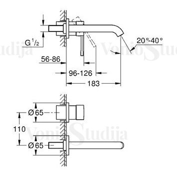 Grohe Essence New 19408001 sieninis praustuvo maišytuvas (snapo ilgis 183mm), chromo spalvos 2