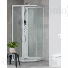 Skaidraus stiklo penkiakampis dušo boksas Showerama Contura Comfort 90x90 cm, baltu profiliu