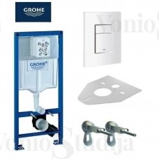 Grohe Rapid SL klozeto rėmo komplektas su baltu klavišu ir klozetas Iseva VEA Rimless su lėtaeigiu dangčiu