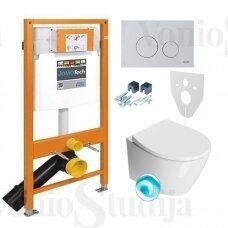 Potinkinis pakabinamo wc komplektas WERIT SWITCH baltu mygtuku ir GSI Modo pakabinamas klozetas su SWIRLFLUSH® nuplovimo sistema