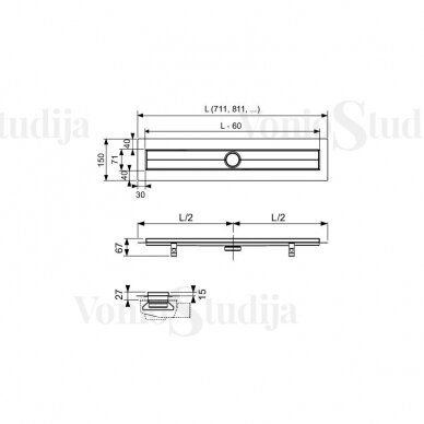 Tece Drainline su metalinėmis juodos spalvos grotelėmis 90cm 2