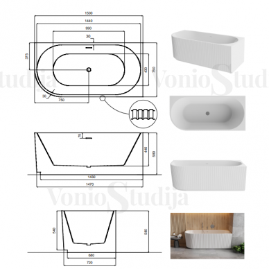 Vonia Besco Denaya 150x75 cm dešininė baltu Click Clack 5